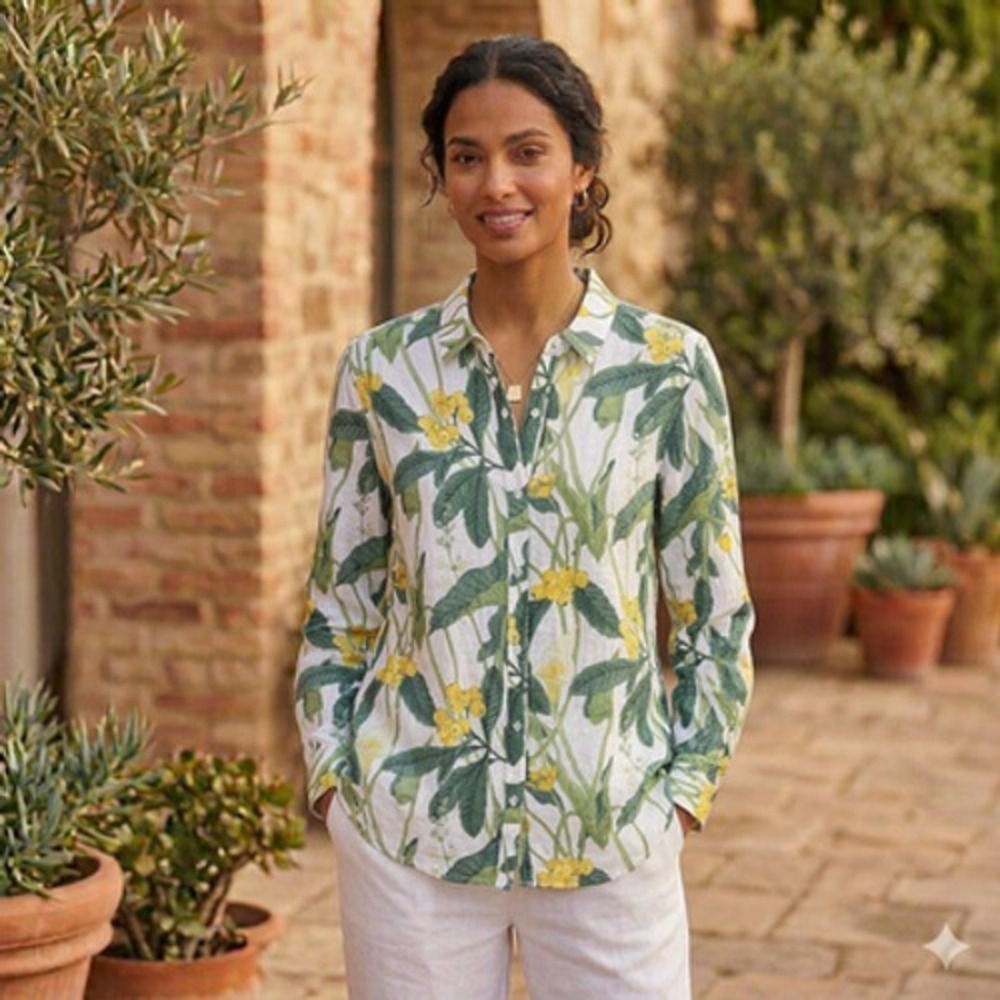 J. McLaughlin Shirt Womens Medium White Lemon Print Button Up Cotton Top